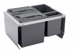 Odpadkový koš CUBE 600, 3x12 l + 1x3,3 l, K60 - šedý plast - Odpadkov ko CUBE pro mont do dna a ela zsuvky