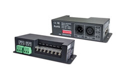 Převodník DMX512/PWM čtyřkanálový černý - Umožňuje řízení vícekanálových (RGBW) PWM LED sestav signálem DMX512