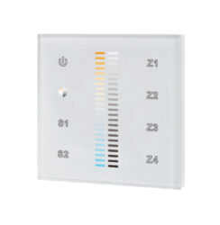 Ovladač dotykový AC 230V čtyřzónový CTA inteligentní na stěnu bílý - Pro řízení LED osvětlovacích sestav s řízením barevné teploty (CCT) - vysílač